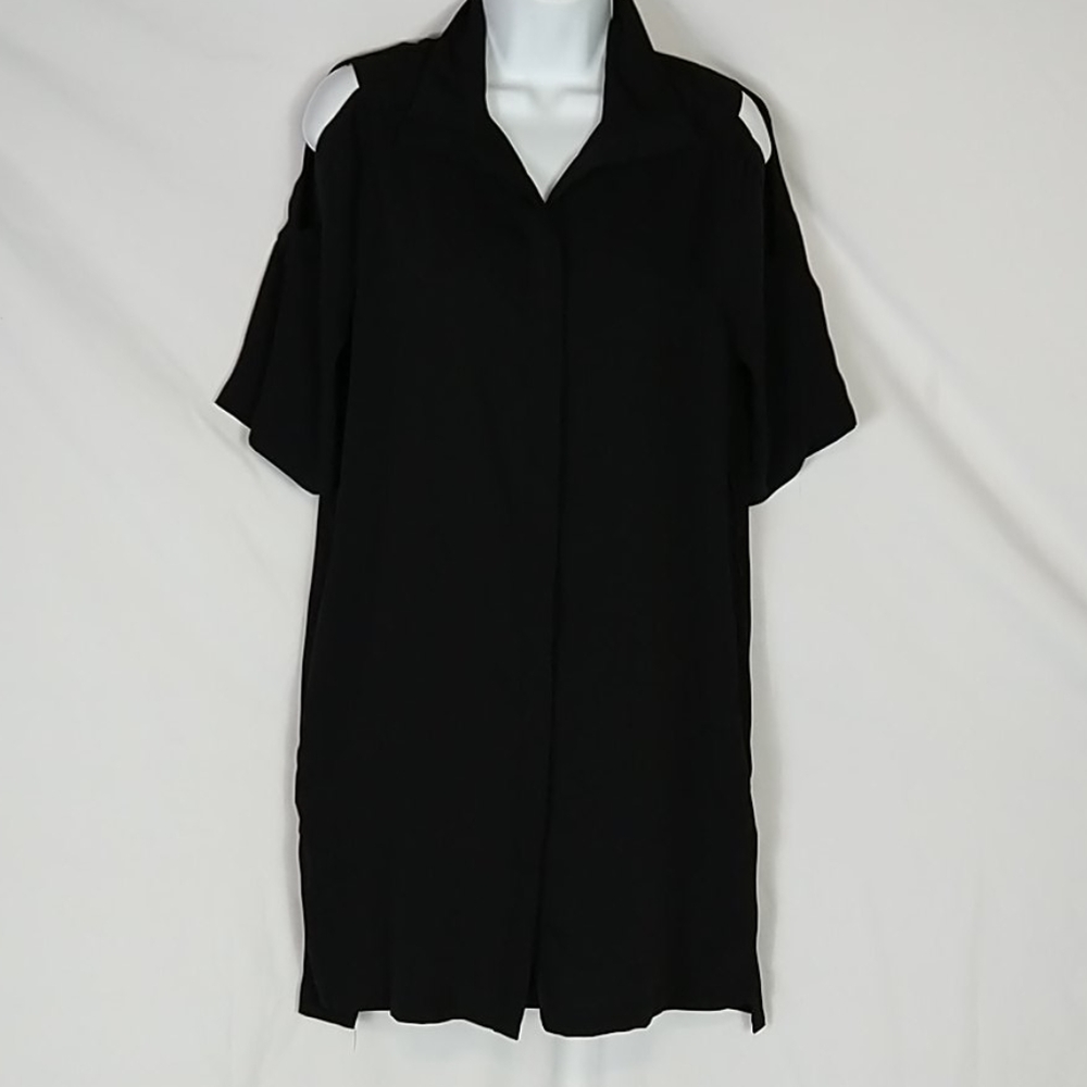 Womens Black Cold Shoulder Shirt Dress Midi Size 4